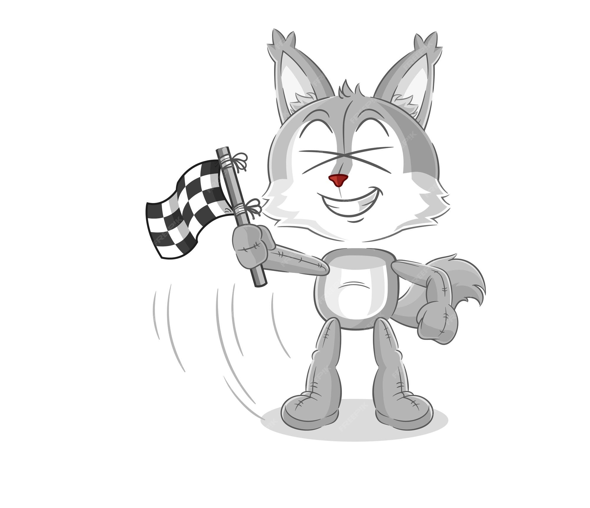Premium Vector | Wolf hold finish flag cartoon mascot vector