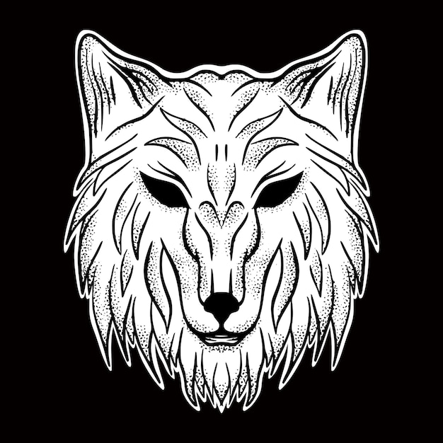 Wolf hoofd kunst Illustratie handgetekende zwart-wit vector voor tatoeage, sticker, logo etc