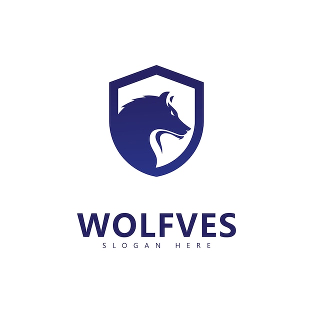 Wolf hoofd met schild logo vectorillustratie