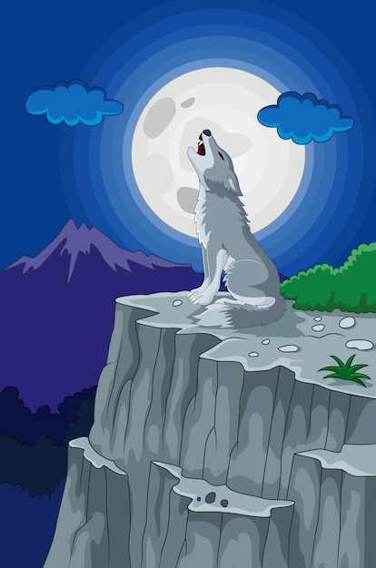 Wolf howling under the full moon