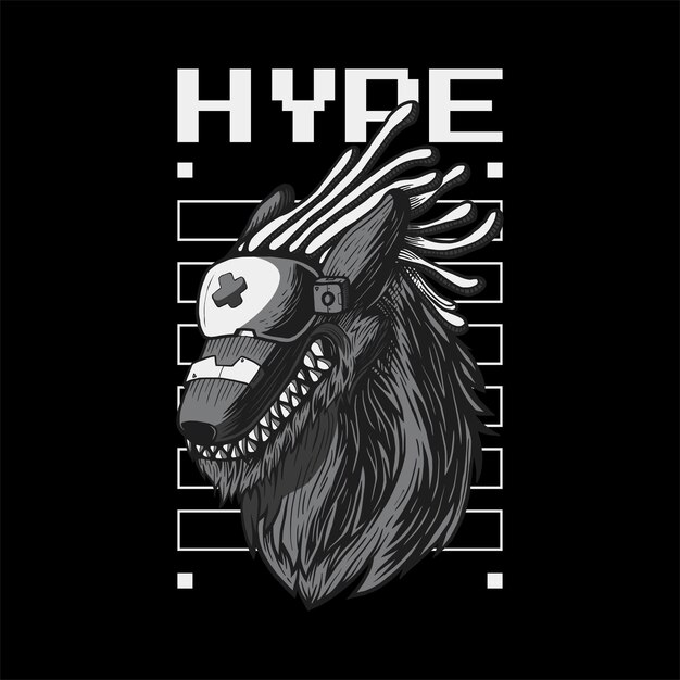 Wolf hype black white illustration