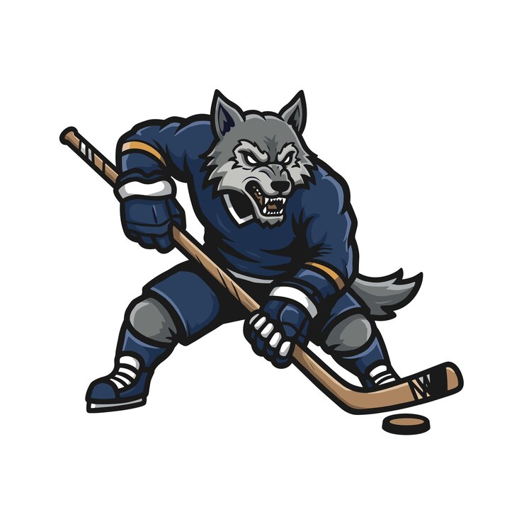 Wolf Ice Hockey Mascot Logo Cartoon Mascot for Sport Team