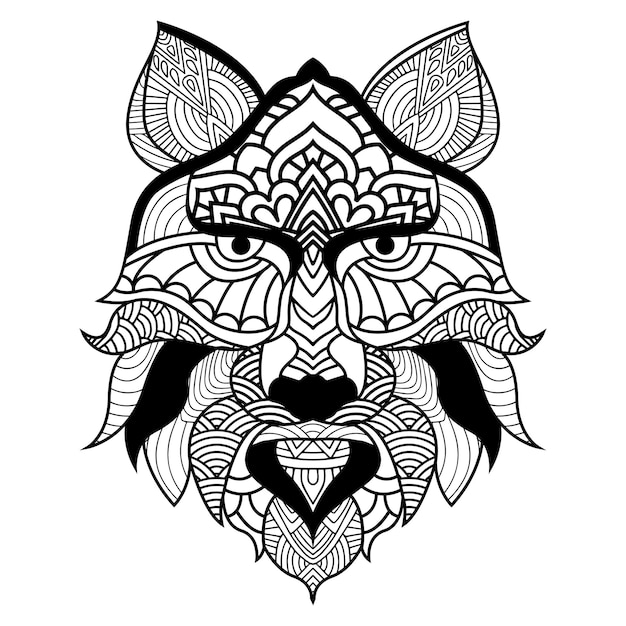 Wolf illustration tattoo style outline for coloring book