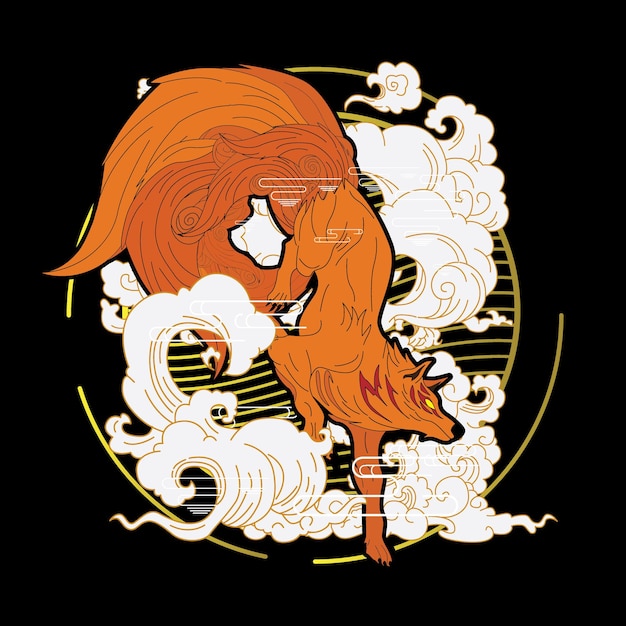 Иллюстрация волка в японском стиле для мероприятия кайдзюне