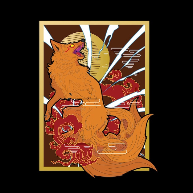 Vector wolf illustration with japanese style for kaijune event