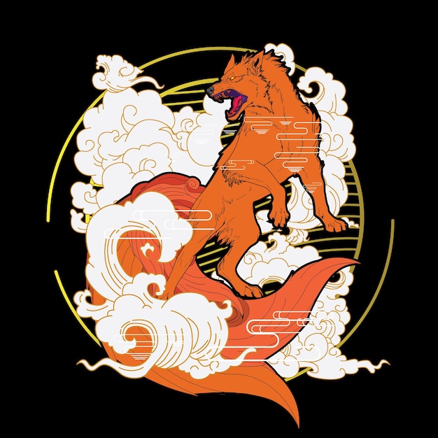 иллюстрация волка в японском стиле для мероприятия кайдзюне