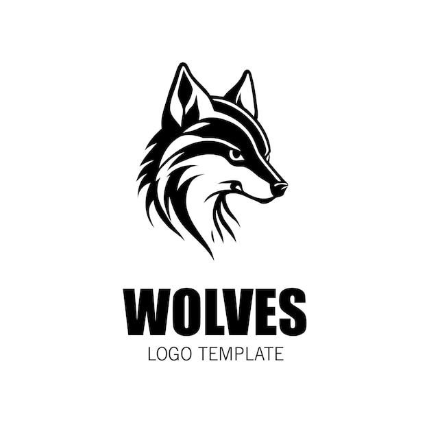 Wolf Logo Design Template Minimal Wolf Logo Wolf mascot Black and White Wolf Head Logo