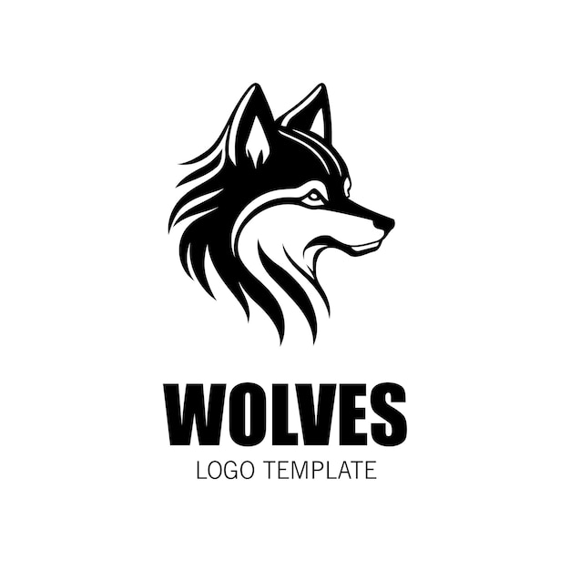 Шаблон дизайна логотипа Минимальный логотип волка Маскот волка Черно-белый логотип головы волка