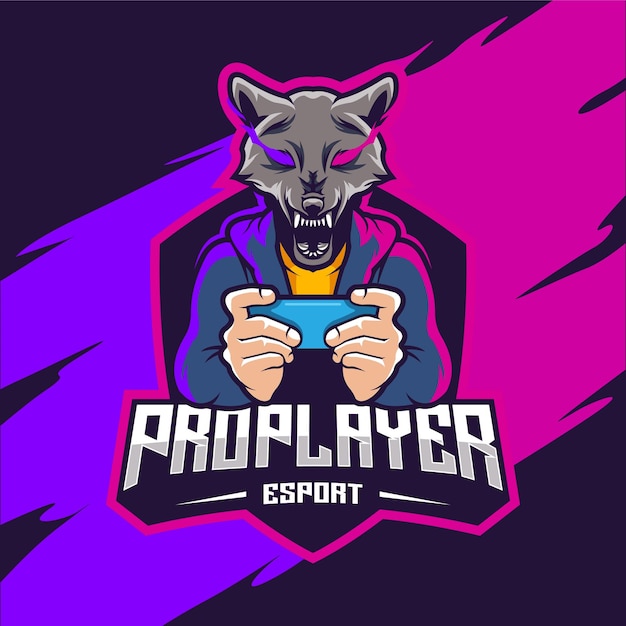 Wolf logo esport pro player using a cellphone