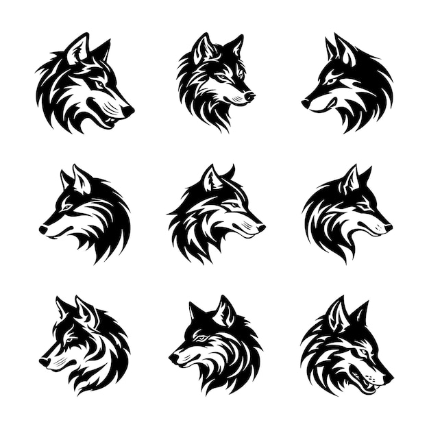 Wolf logo silhouette vector set