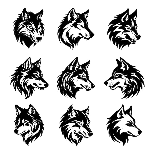 Wolf logo silhouette vector set