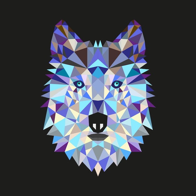 늑대 낮은 폴리 초상화 그라데이션 보라색 측면 광원 추상 다각형 그림