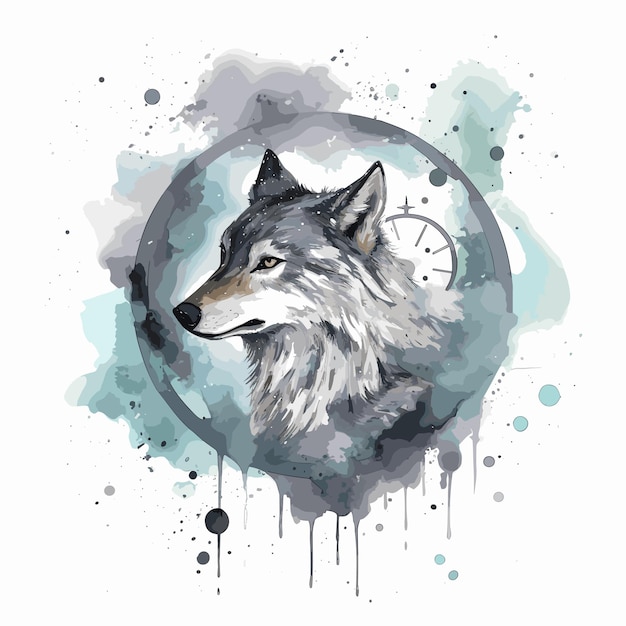 Vector wolf maan aquarel abstract hand getrokken wolf aquarel