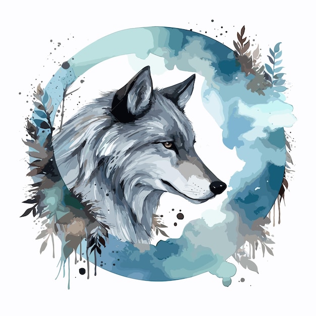 Vector wolf maan aquarel abstract hand getrokken wolf aquarel