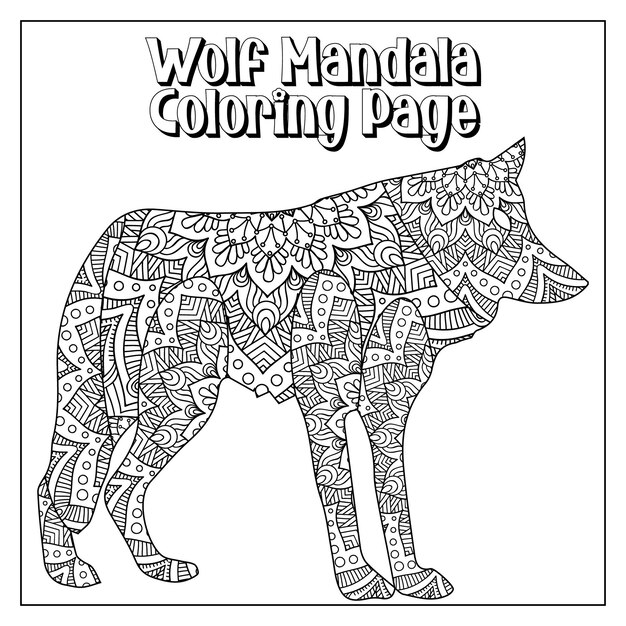 Vector wolf mandala coloring page