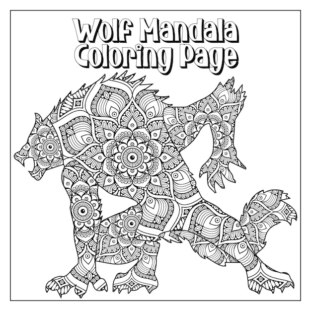 Vector wolf mandala coloring page