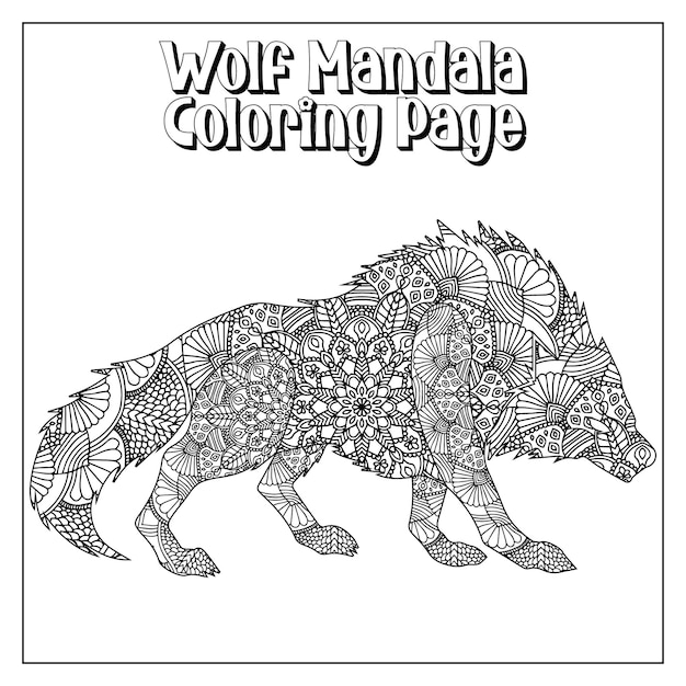 Vector wolf mandala coloring page