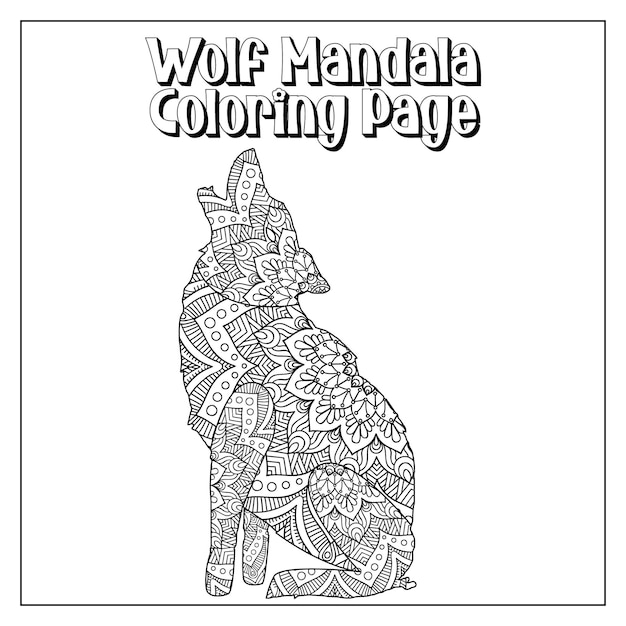Vector wolf mandala coloring page