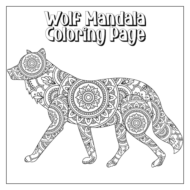 Vector wolf mandala coloring page