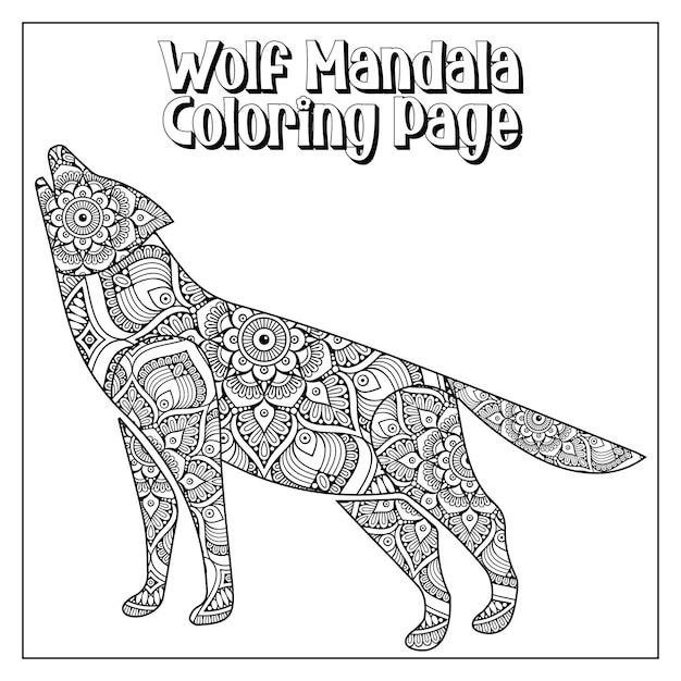 Vector wolf mandala coloring page