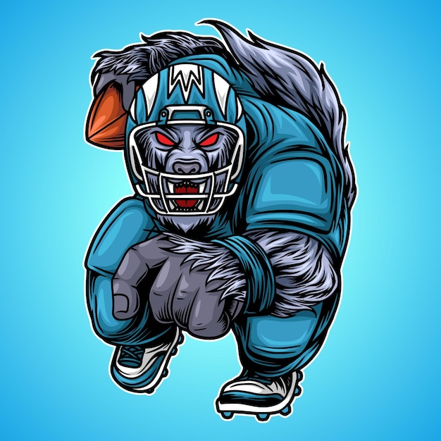 Illustrazione di football americano della mascotte del lupo