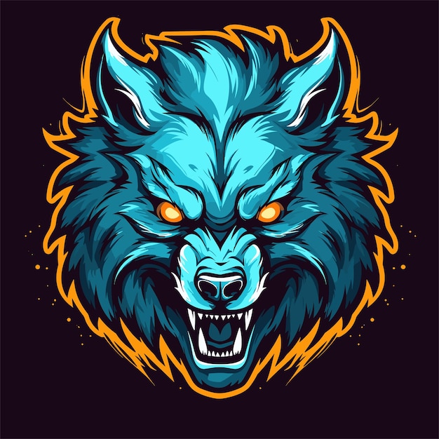 wolf mascot gaming logo design template cartoon vector icon illustration