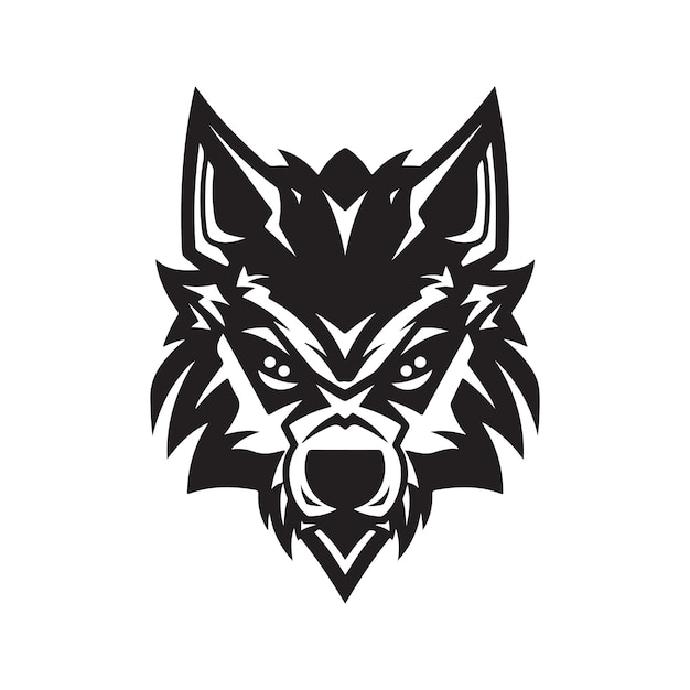 Wolf mascot vintage logo line art concept black and white color hand drawn illustration