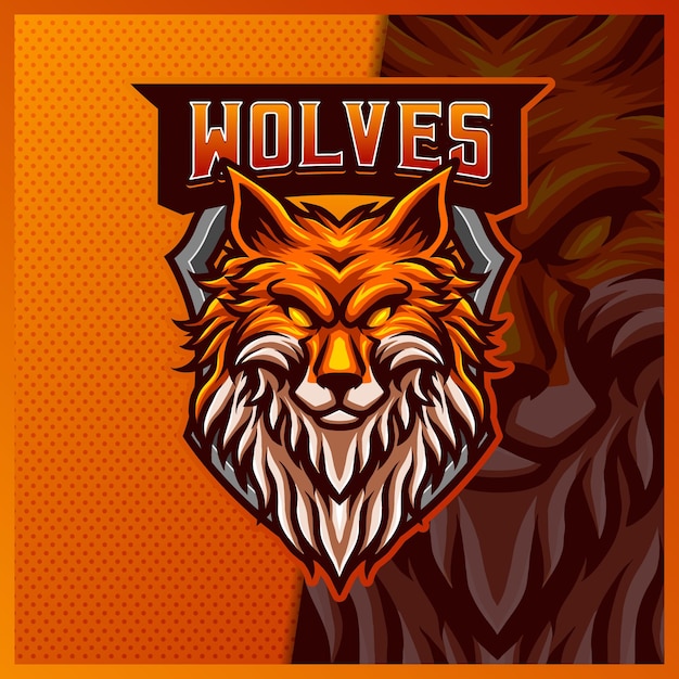 Wolf mascotte esport logo ontwerpsjabloon illustraties