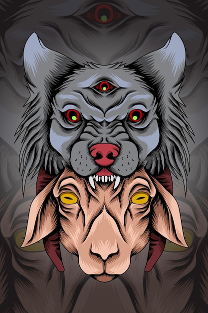 Wolf met geit vectorillustratie