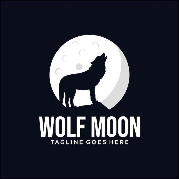 Вектор Дизайн логотипа wolf moon