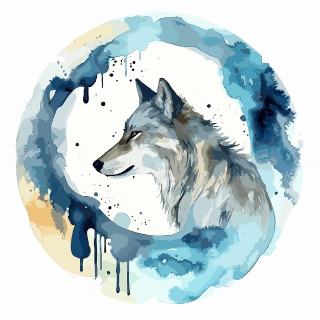 wolf moon watercolor abstract Hand drawn wolf watercolor