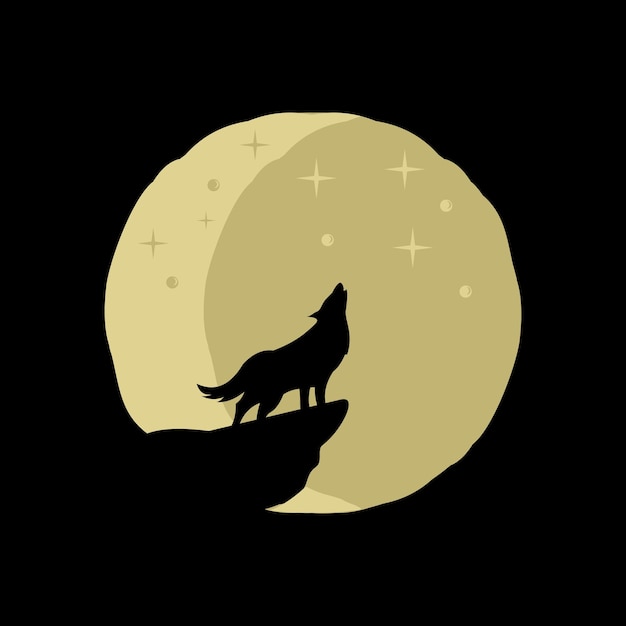 Волк Ночь с Луной Премиум Логотип Вектор