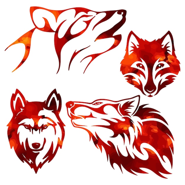 Vector wolf pack watercolor vector wild animal vector illustration fire