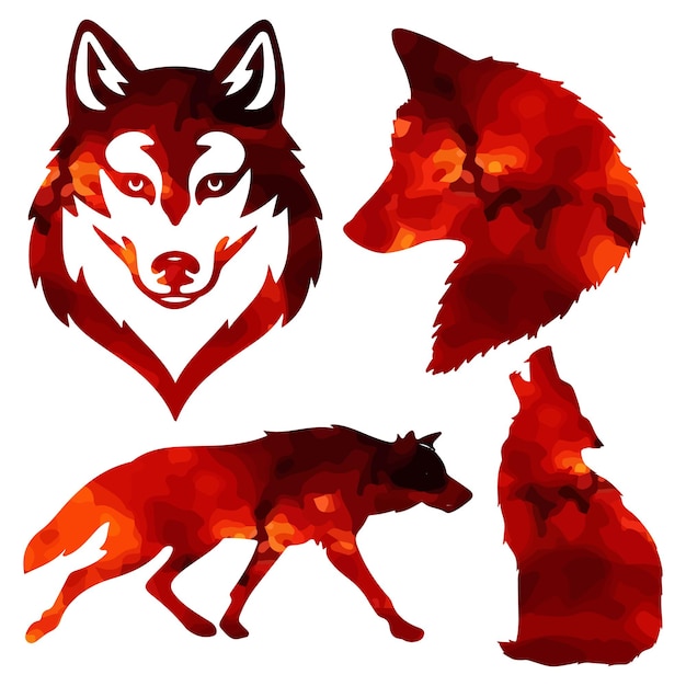 Vector wolf pack watercolor vector wild animal vector illustration fire