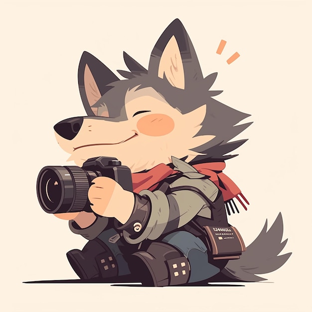 Vector a wolf photographer cartoon style