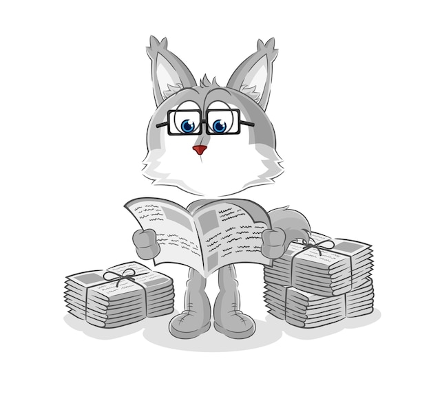 Wolf read newspaper cartoon character vector