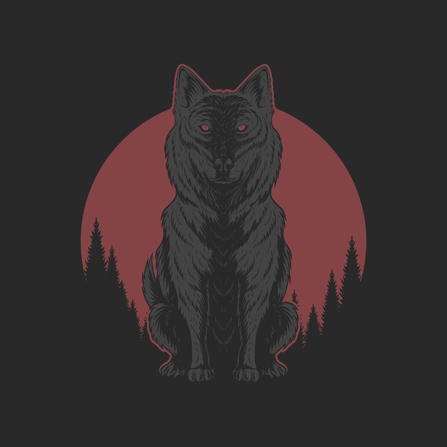 Wolf red moon illutration for your company or brand