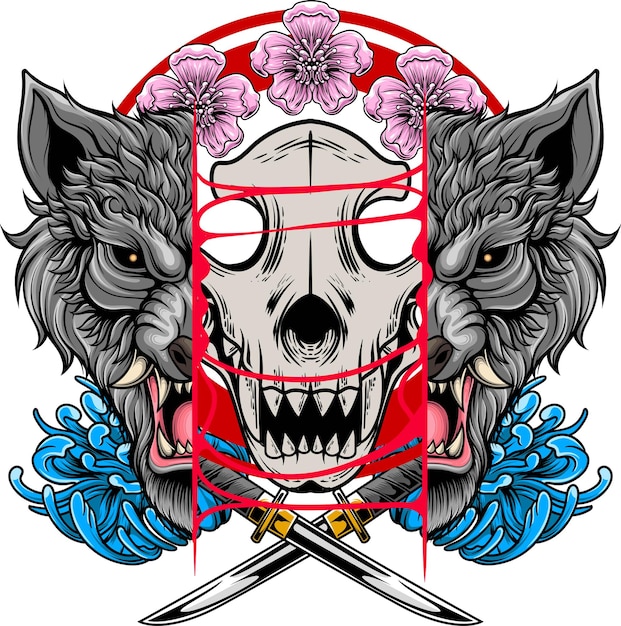 Vector wolf samurai illustration with premium quality stock vector