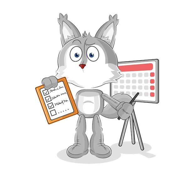 Wolf schedule list vector cartoon character