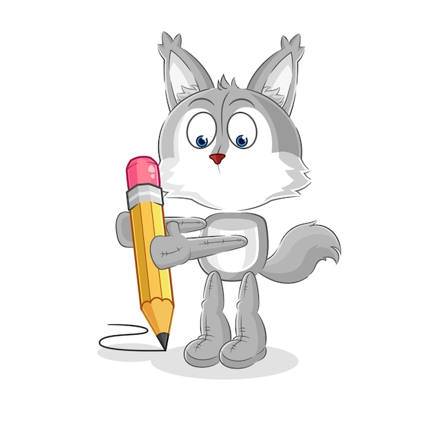 Wolf schrijven met potlood cartoon mascotte vector