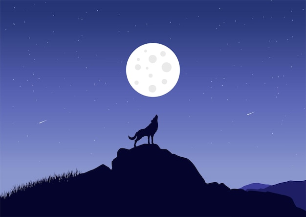 Vector wolf silhouette at full moon vector design