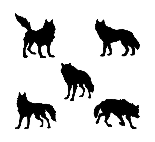 Vector wolf silhouette set