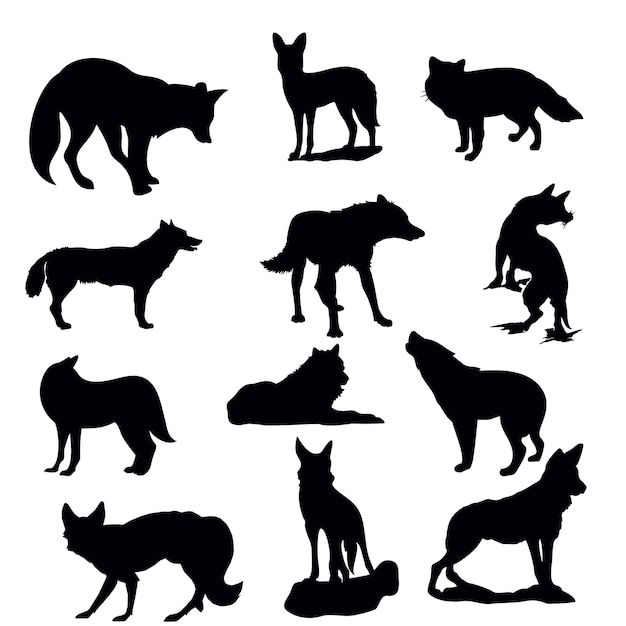 Vector wolf silhouette set