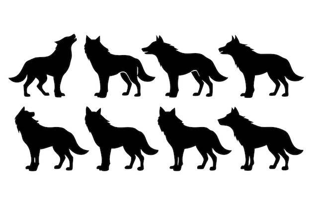 Vector wolf silhouette vector bundle isolated on white background