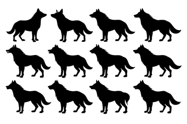 Vector wolf silhouette vector bundle isolated on white background