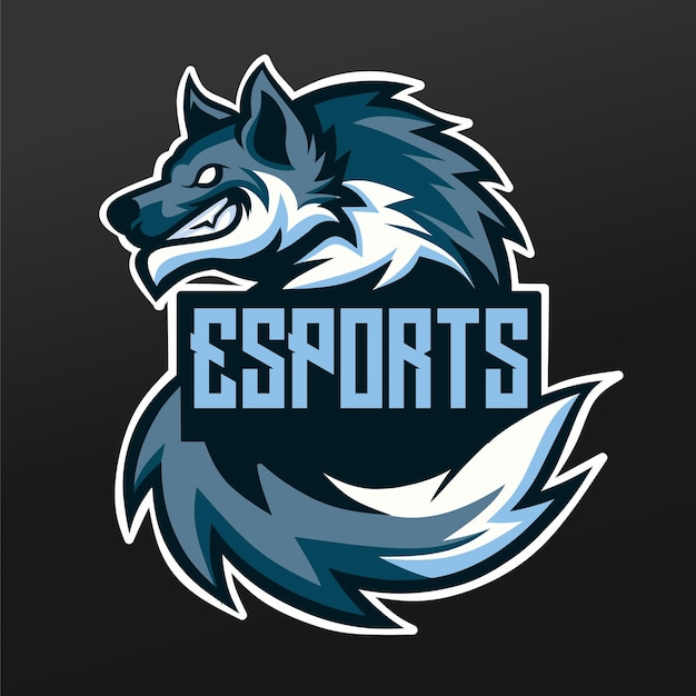 Logo Esport Gaming TeamSquadのウルフスノーアイスマスコットスポーツイラストデザイン