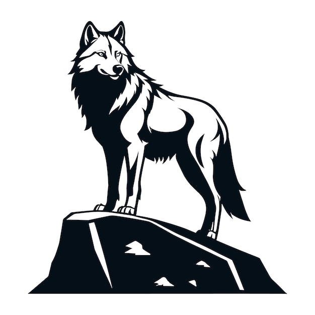 wolf standing on a rock icon logo