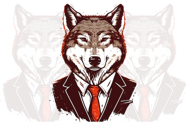 A wolf in a suit with a tie.