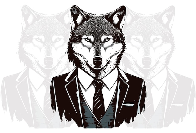 A wolf in a suit with a tie.