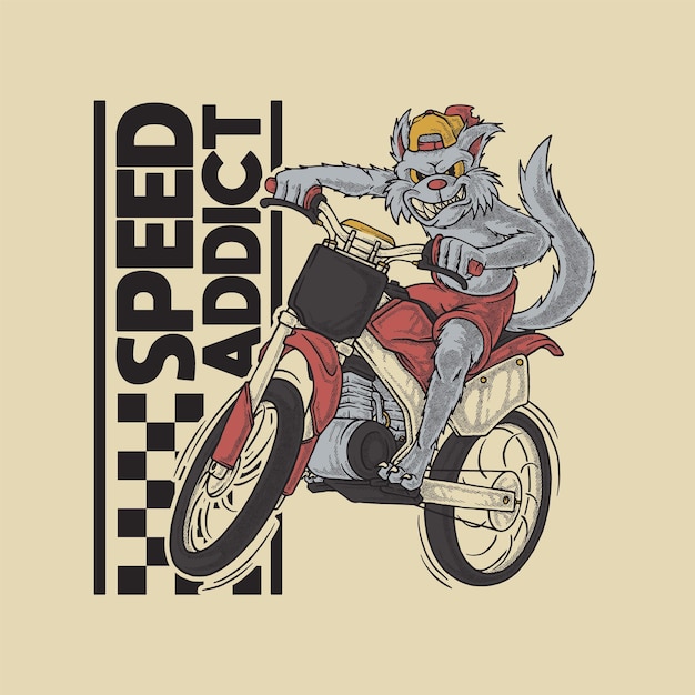Wolf supermoto biker retro cartoon embleem